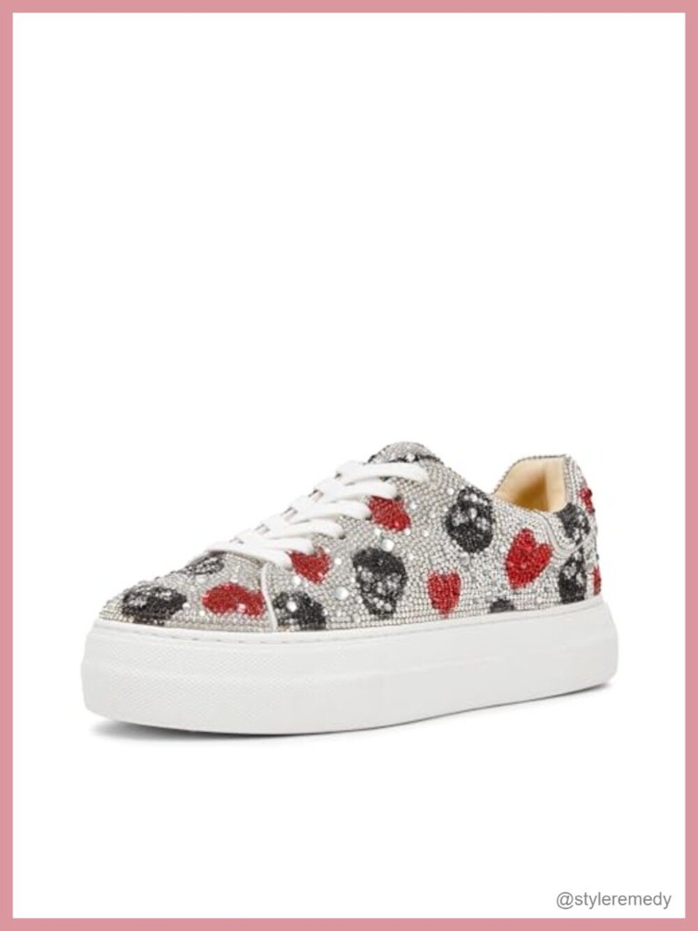 Rhinestone Lace-Up Platform Sneakers PU Casual Streetwear